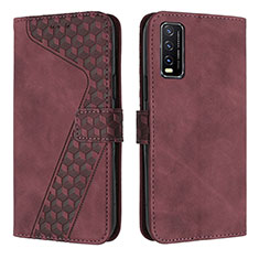 Coque Portefeuille Livre Cuir Etui Clapet H04X pour Vivo Y11s Vin Rouge