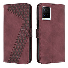 Coque Portefeuille Livre Cuir Etui Clapet H04X pour Vivo Y21e Vin Rouge