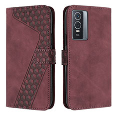 Coque Portefeuille Livre Cuir Etui Clapet H04X pour Vivo Y74s 5G Vin Rouge