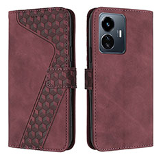 Coque Portefeuille Livre Cuir Etui Clapet H04X pour Vivo Y77e 5G Vin Rouge