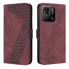 Coque Portefeuille Livre Cuir Etui Clapet H04X pour Xiaomi Redmi 10A 4G Vin Rouge