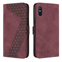 Coque Portefeuille Livre Cuir Etui Clapet H04X pour Xiaomi Redmi 9AT Vin Rouge