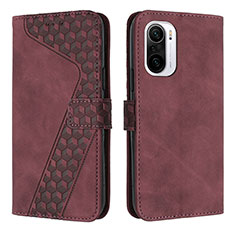 Coque Portefeuille Livre Cuir Etui Clapet H04X pour Xiaomi Redmi K40 Pro 5G Vin Rouge