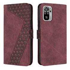 Coque Portefeuille Livre Cuir Etui Clapet H04X pour Xiaomi Redmi Note 10 4G Vin Rouge