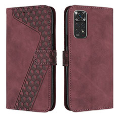 Coque Portefeuille Livre Cuir Etui Clapet H04X pour Xiaomi Redmi Note 11S 4G Vin Rouge