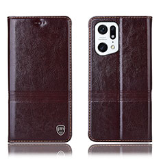 Coque Portefeuille Livre Cuir Etui Clapet H05P pour Oppo Find X5 Pro 5G Marron