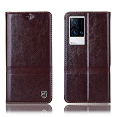 Coque Portefeuille Livre Cuir Etui Clapet H05P pour Vivo iQOO 8 5G Marron