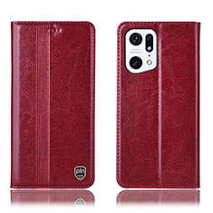 Coque Portefeuille Livre Cuir Etui Clapet H06P pour Oppo Find X5 Pro 5G Rouge