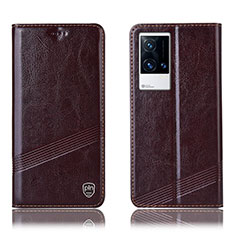 Coque Portefeuille Livre Cuir Etui Clapet H06P pour Vivo iQOO 8 5G Marron