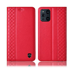 Coque Portefeuille Livre Cuir Etui Clapet H07P pour Oppo Find X3 Pro 5G Rouge