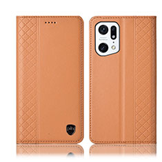 Coque Portefeuille Livre Cuir Etui Clapet H07P pour Oppo Find X5 Pro 5G Orange