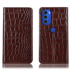 Coque Portefeuille Livre Cuir Etui Clapet H08P pour Motorola Moto G51 5G Marron