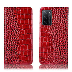 Coque Portefeuille Livre Cuir Etui Clapet H08P pour Oppo A55S 5G Rouge