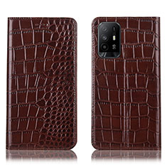 Coque Portefeuille Livre Cuir Etui Clapet H08P pour Oppo A94 5G Marron