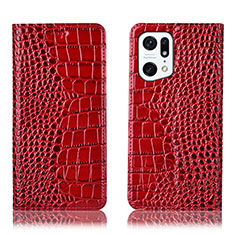 Coque Portefeuille Livre Cuir Etui Clapet H08P pour Oppo Find X5 Pro 5G Rouge