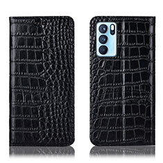 Coque Portefeuille Livre Cuir Etui Clapet H08P pour Oppo Reno6 Pro 5G India Noir