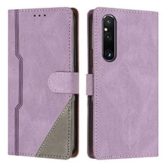 Coque Portefeuille Livre Cuir Etui Clapet H09X pour Sony Xperia 1 V Violet