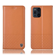 Coque Portefeuille Livre Cuir Etui Clapet H10P pour Oppo Find X3 Pro 5G Orange