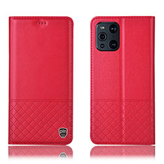 Coque Portefeuille Livre Cuir Etui Clapet H10P pour Oppo Find X3 Pro 5G Rouge