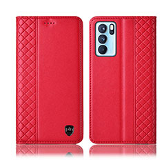 Coque Portefeuille Livre Cuir Etui Clapet H10P pour Oppo Reno6 Pro 5G India Rouge