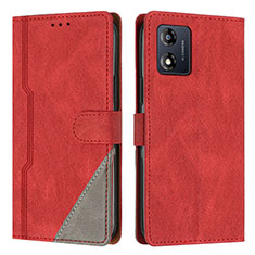 Coque Portefeuille Livre Cuir Etui Clapet H10X pour Motorola Moto E13 Rouge