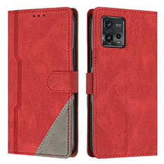 Coque Portefeuille Livre Cuir Etui Clapet H10X pour Motorola Moto G72 Rouge