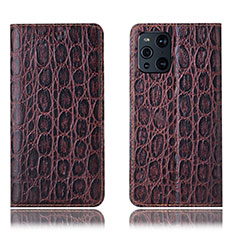 Coque Portefeuille Livre Cuir Etui Clapet H16P pour Oppo Find X3 Pro 5G Marron