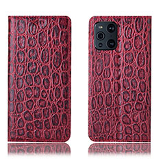 Coque Portefeuille Livre Cuir Etui Clapet H16P pour Oppo Find X3 Pro 5G Rouge