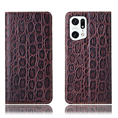 Coque Portefeuille Livre Cuir Etui Clapet H16P pour Oppo Find X5 5G Marron