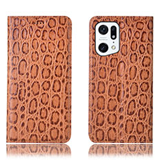 Coque Portefeuille Livre Cuir Etui Clapet H16P pour Oppo Find X5 Pro 5G Brun Clair