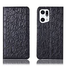 Coque Portefeuille Livre Cuir Etui Clapet H16P pour Oppo Find X5 Pro 5G Noir