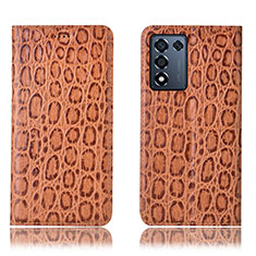 Coque Portefeuille Livre Cuir Etui Clapet H16P pour Realme Q3s 5G Brun Clair