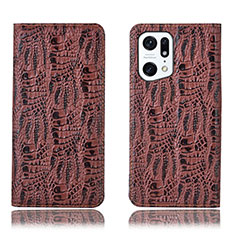 Coque Portefeuille Livre Cuir Etui Clapet H17P pour Oppo Find X5 Pro 5G Marron