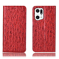 Coque Portefeuille Livre Cuir Etui Clapet H18P pour Oppo Find X5 5G Rouge