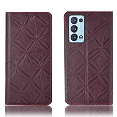 Coque Portefeuille Livre Cuir Etui Clapet H19P pour Oppo Reno6 Pro 5G Vin Rouge