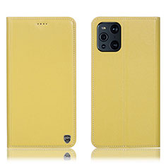 Coque Portefeuille Livre Cuir Etui Clapet H21P pour Oppo Find X3 5G Jaune