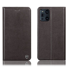 Coque Portefeuille Livre Cuir Etui Clapet H21P pour Oppo Find X3 5G Marron