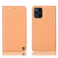 Coque Portefeuille Livre Cuir Etui Clapet H21P pour Oppo Find X3 Pro 5G Orange