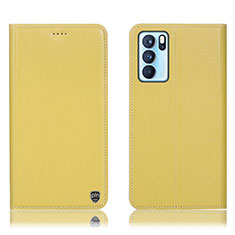 Coque Portefeuille Livre Cuir Etui Clapet H21P pour Oppo Reno6 Pro 5G India Jaune