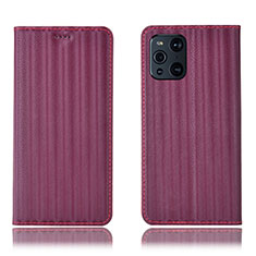 Coque Portefeuille Livre Cuir Etui Clapet H23P pour Oppo Find X3 5G Vin Rouge