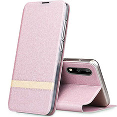 Coque Portefeuille Livre Cuir Etui Clapet L01 pour Huawei Enjoy 10 Or Rose