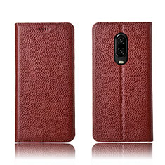 Coque Portefeuille Livre Cuir Etui Clapet L01 pour OnePlus 6T Marron