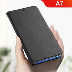 Coque Portefeuille Livre Cuir Etui Clapet L01 pour Oppo A7 Noir