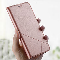 Coque Portefeuille Livre Cuir Etui Clapet L01 pour Oppo AX7 Or Rose