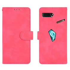 Coque Portefeuille Livre Cuir Etui Clapet L01Z pour Asus ROG Phone II ZS660KL Rose Rouge