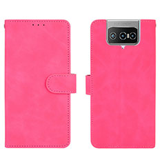 Coque Portefeuille Livre Cuir Etui Clapet L01Z pour Asus ZenFone 8 Flip ZS672KS Rose Rouge