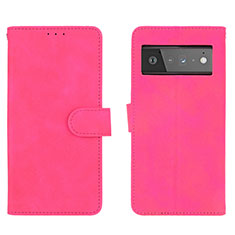 Coque Portefeuille Livre Cuir Etui Clapet L01Z pour Google Pixel 6 5G Rose Rouge