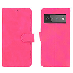 Coque Portefeuille Livre Cuir Etui Clapet L01Z pour Google Pixel 6 Pro 5G Rose Rouge