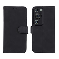 Coque Portefeuille Livre Cuir Etui Clapet L01Z pour Huawei P60 Noir