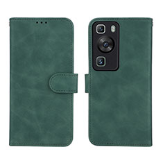 Coque Portefeuille Livre Cuir Etui Clapet L01Z pour Huawei P60 Vert